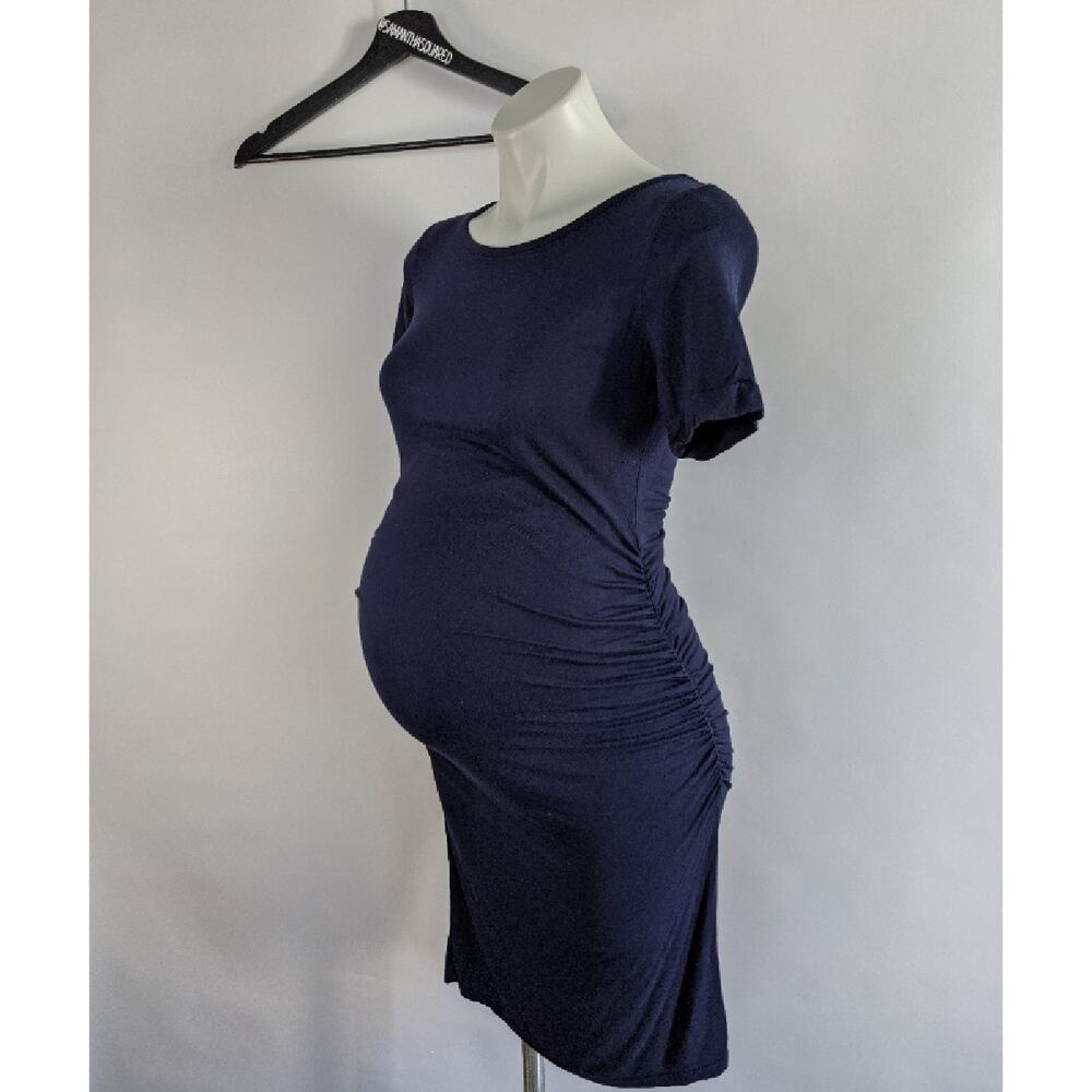 Shein Maternity Navy Blue Short Sleeve Bodycon  Midi Tee Shirt Dress Sz Small